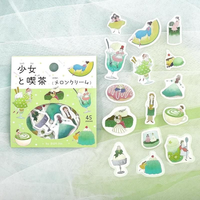 Atlas Stationers - BGM Planner Sticker Flakes - A Girl and a Coffee Shop - Melon Cream - Stickers - Image 3