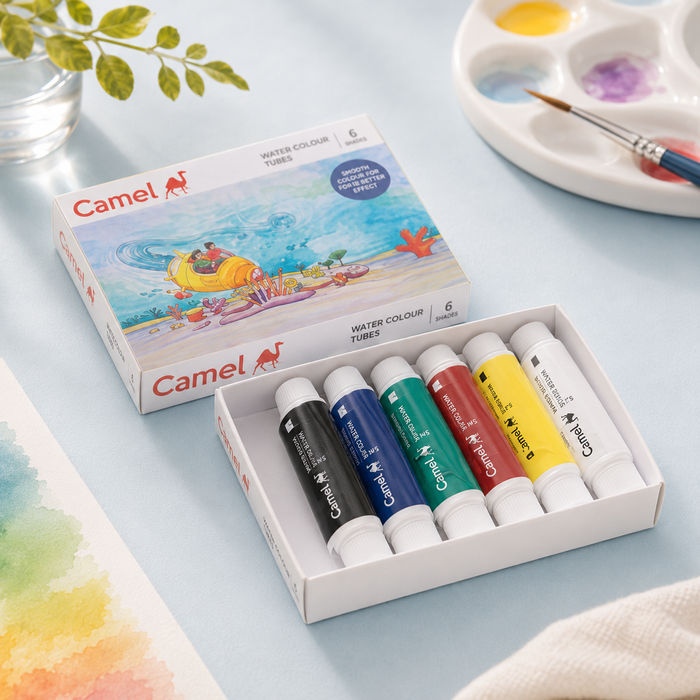 Camel Water Colour Tubes – 6 Shades | Free Brush & Mixing Palette