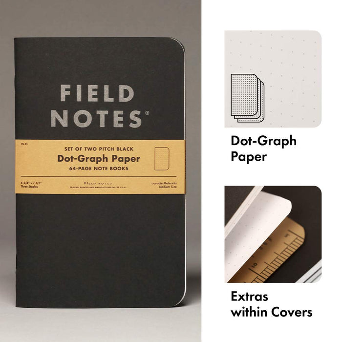 Field Notes | Set de 2 Cuadernos Pitch Black M (Puntos)