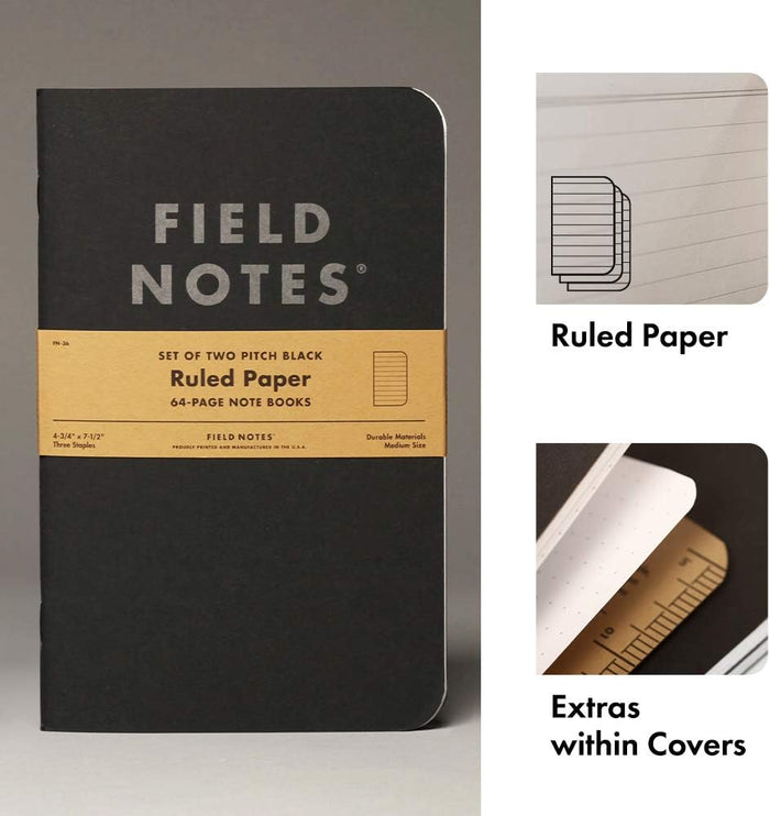 Field Notes | Set de 2 Cuadernos Pitch Black M (Rayas)