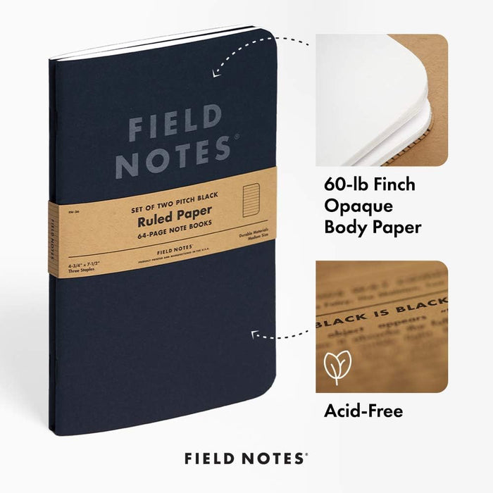 Field Notes | Set de 2 Cuadernos Pitch Black M (Rayas)
