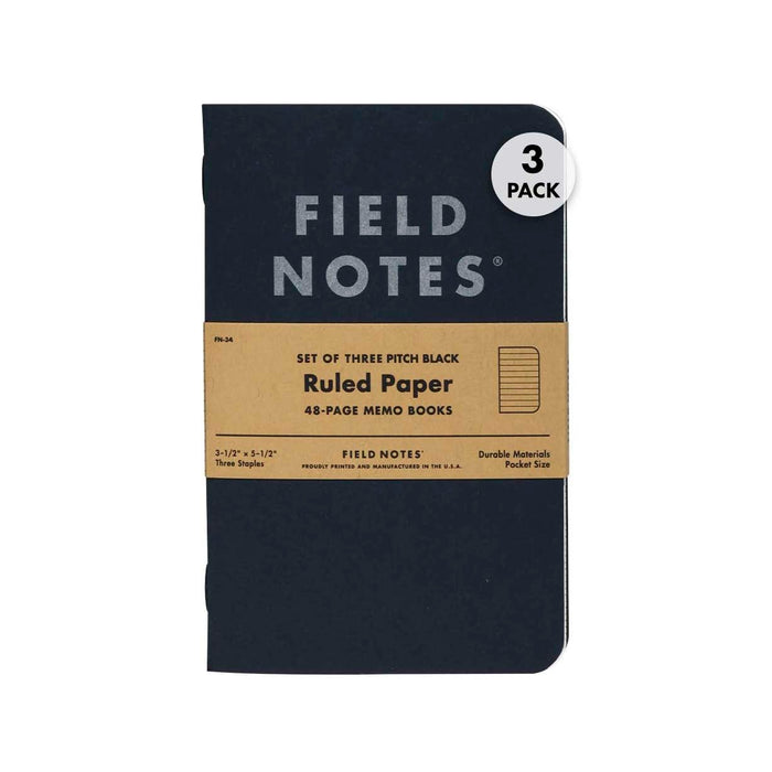 Field Notes | Set de 3 Cuadernos Pitch Black S (Rayas)