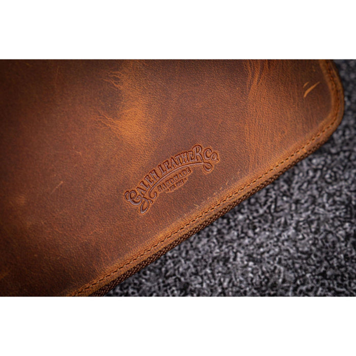 Galen Leather 10 Pen Zipper Case with A5 Notebook Holder - Crazy Horse Brown | Atlas Stationers.