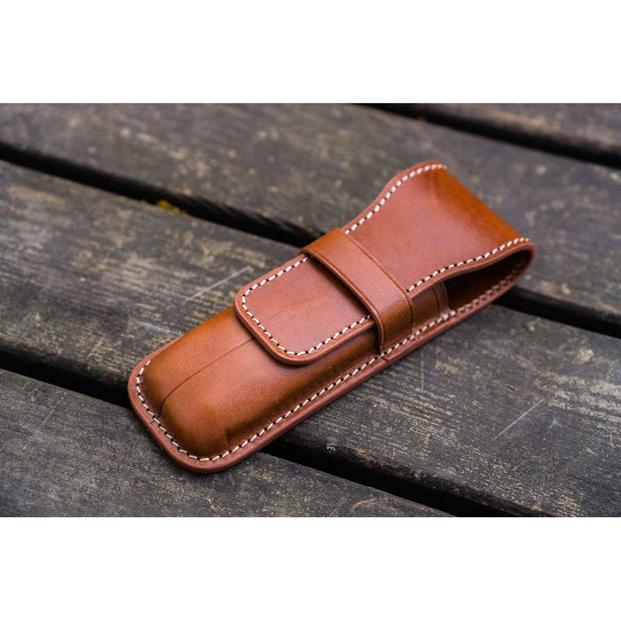 Galen Leather 2 Pen Flap Case - Brown | Atlas Stationers.