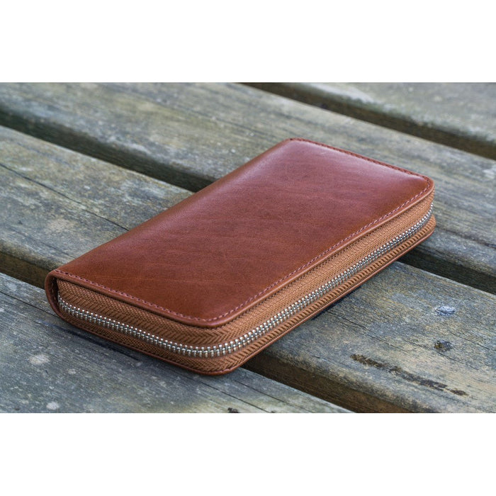 Galen Leather 3 Pen Zipper Case - Brown | Atlas Stationers.