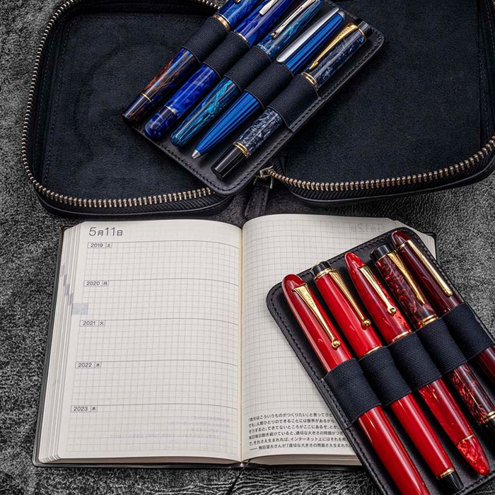 Galen Leather | Funda Expansi-Pouch Leather Wide 10 Slots Pen Case A6 Zip Folio Black