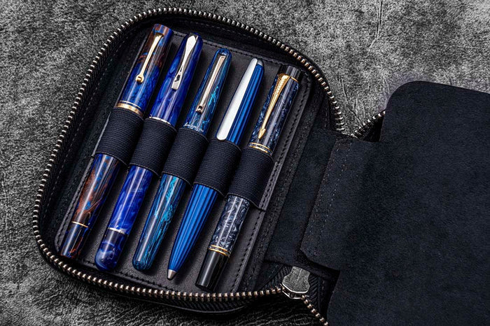 Galen Leather | Funda Expansi-Pouch Leather Wide 10 Slots Pen Case A6 Zip Folio Black