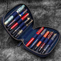 Galen Leather | Funda Expansi-Pouch Leather Wide 10 Slots Pen Case A6 Zip Folio Crazy Horse Navy Blue