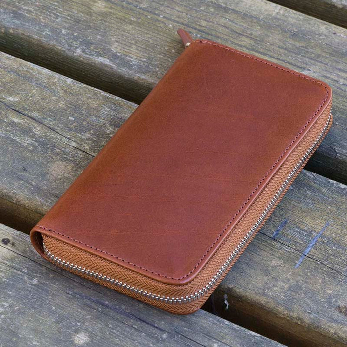 Galen Leather | Funda Leather Zippered 3 Slots Pen Case Brown