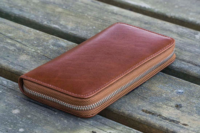 Galen Leather | Funda Leather Zippered 3 Slots Pen Case Brown