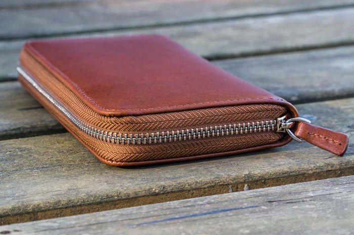 Galen Leather | Funda Leather Zippered 3 Slots Pen Case Brown