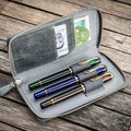 Galen Leather | Funda Leather Zippered 3 Slots Pen Case Crazy Horse Smoky