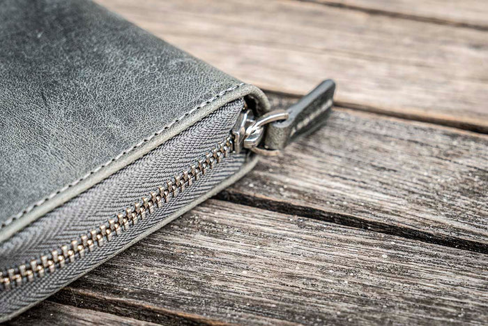 Galen Leather | Funda Leather Zippered 3 Slots Pen Case Crazy Horse Smoky