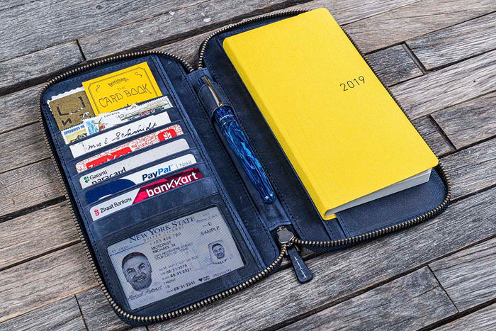 Galen Leather | Funda Leather Zippered Hobonichi Weeks Cover Crazy Horse Navy Blue