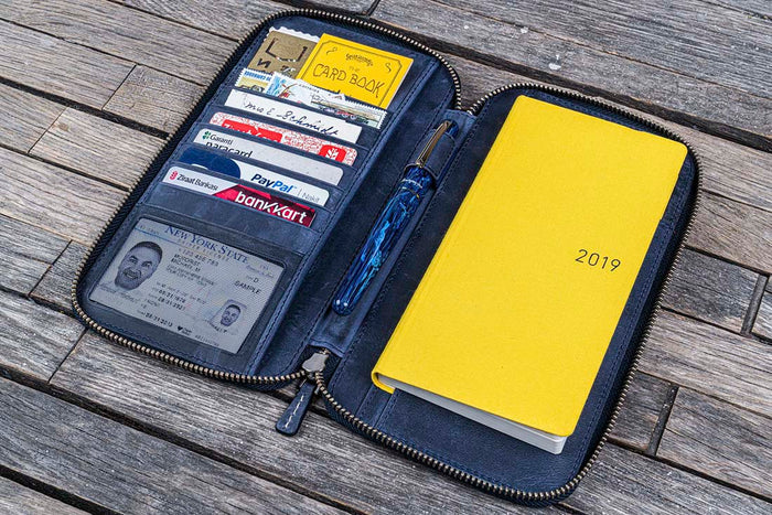 Galen Leather | Funda Leather Zippered Hobonichi Weeks Cover Crazy Horse Navy Blue