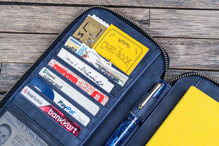 Galen Leather | Funda Leather Zippered Hobonichi Weeks Cover Crazy Horse Navy Blue