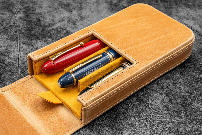 Galen Leather Magnum Opus 3 Slot Hard Pen Case with Removable Pen Tray