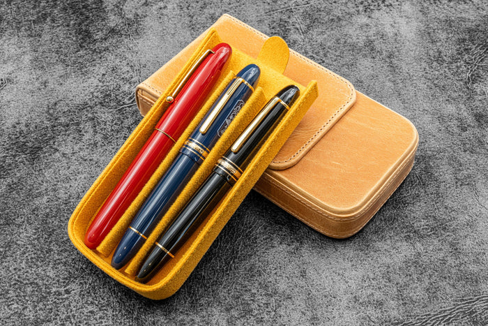 Galen Leather Magnum Opus 3 Slot Hard Pen Case with Removable Pen Tray