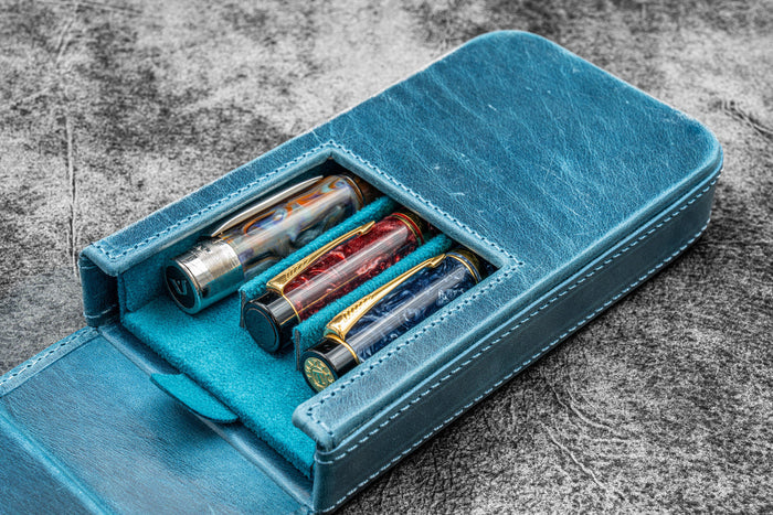 Galen Leather Magnum Opus 3 Slot Hard Pen Case with Removable Pen Tray
