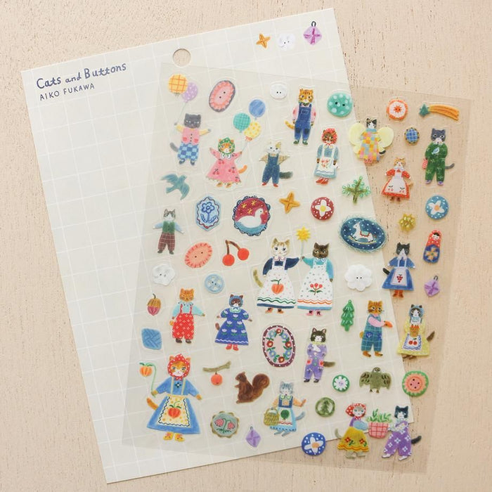 Hyogensha Cozyca Aiko Fukawa Sticker Sheet - Cats and Buttons