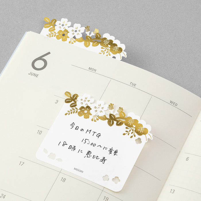 Midori Sticky Notes - Die Cut - Foil Stamped Flowers
