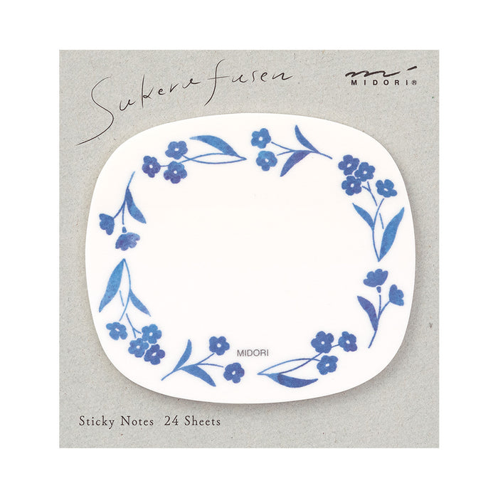 Midori Sticky Notes - Transparent - Blue Flowers
