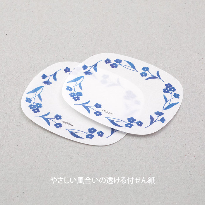 Midori Sticky Notes - Transparent - Blue Flowers