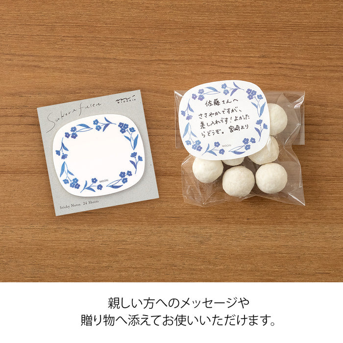 Midori Sticky Notes - Transparent - Blue Flowers