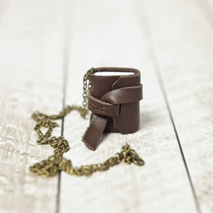 Mini Leather Journal Necklace: Copper / Bright White