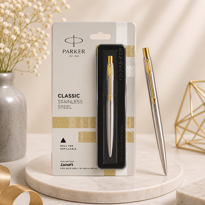 Parker Classic Stainless Steel Ball Pen with Gold Clip