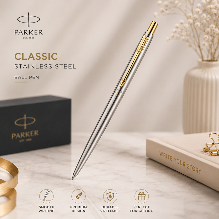 Parker Classic Stainless Steel Ball Pen with Gold Clip
