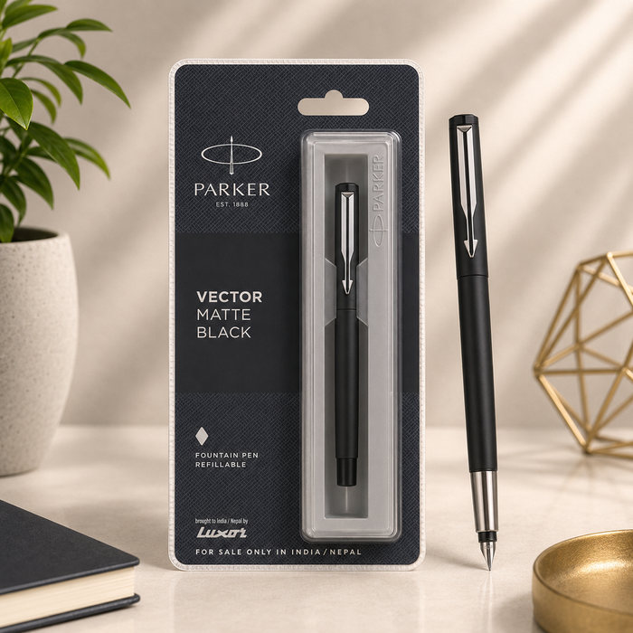 Parker Vector Matte Black Fountain Pen – Silver Clip