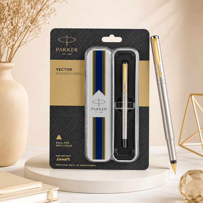 🖋️ Parker Vector Stainless Steel Fountain Pen – Gold Clip Edition