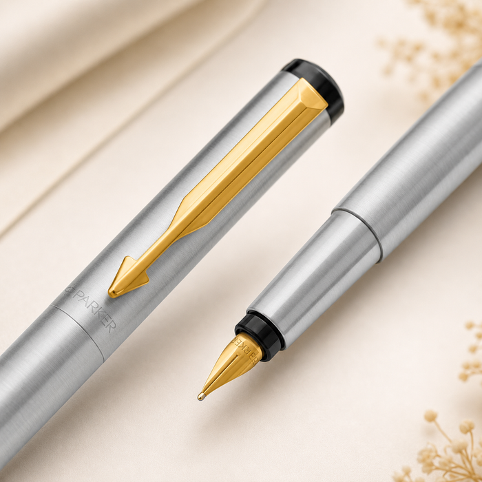 🖋️ Parker Vector Stainless Steel Fountain Pen – Gold Clip Edition