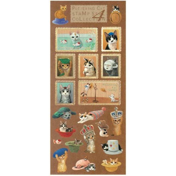 Atlas Stationers - Pottering Cat Stamp Style Sticker Sheet - Collection 4 - Stickers