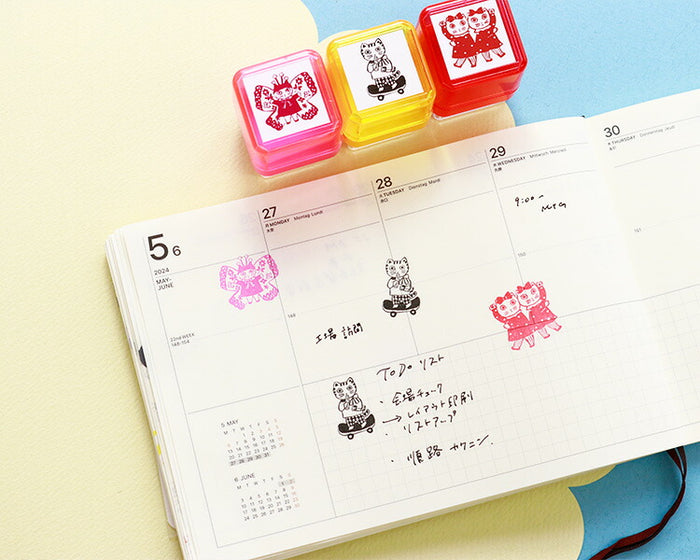 Sanby x Yumi Kitagishi Pre-Inked Stamp - Cat Duo