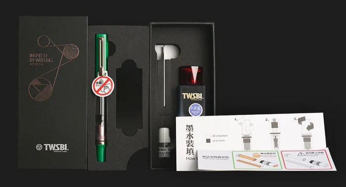 TWSBI | Set Pluma Estilográfica ECO T Royal Jade F con Tinta Midnight Blue